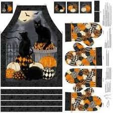 Halloween Batty Night, Apron and Oven Mitt Panel