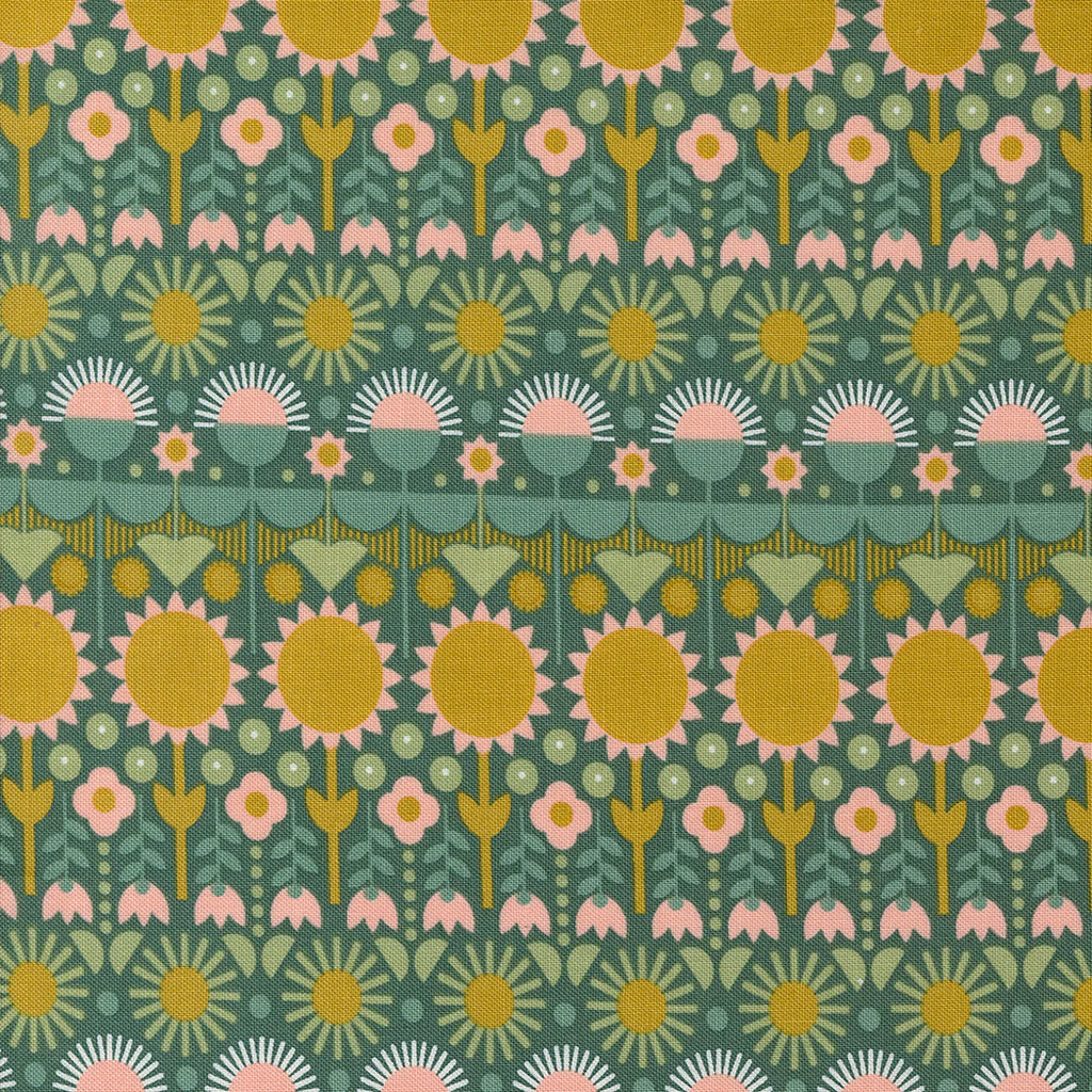 Imaginary Flowers Florals Stripe Spruce M4838316 by Gingiber for Moda fabrics