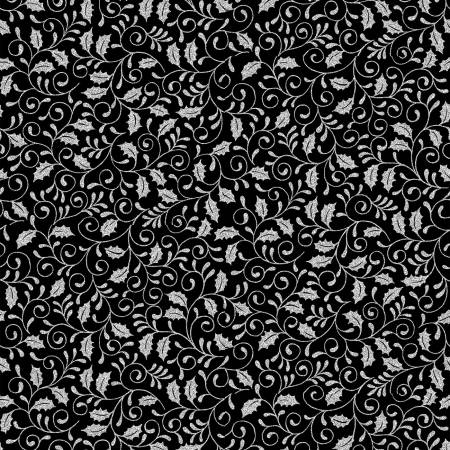Hoffman Fabrics Holiday Wishes Mistletoe Scroll Onyx/Silver U7772-213