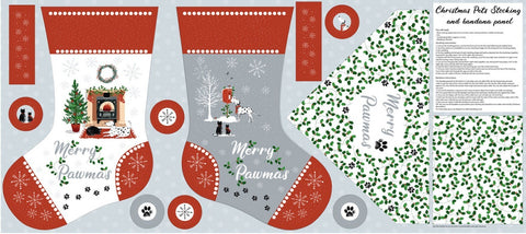 Merry Pawmas Christmas Pets Stocking and Bandana Panel by the Craft Cotton Company