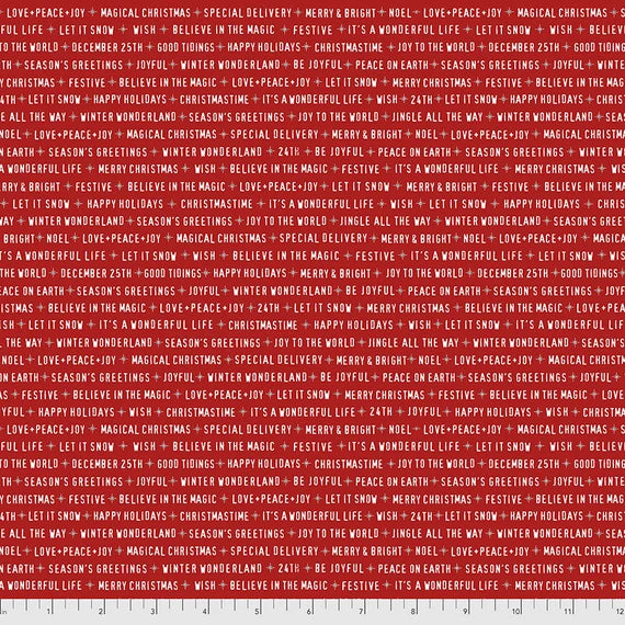 Tim Holtz Christmastime - Eclectic Elements - Festive Text Red - Free Spirit Fabric