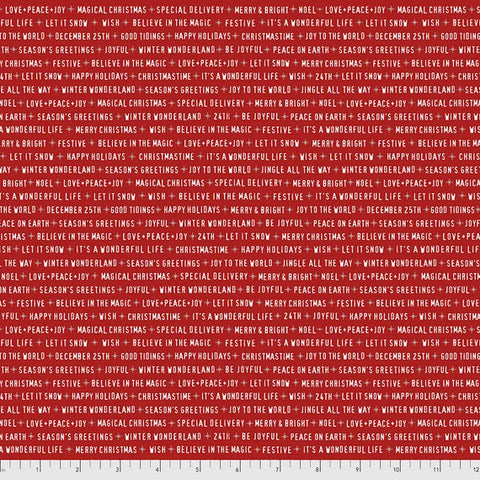 Tim Holtz Christmastime - Eclectic Elements - Festive Text Red - Free Spirit Fabric