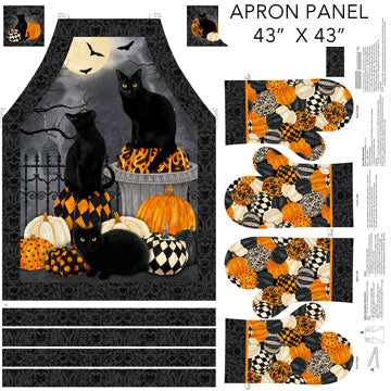 Hallows Eve 3 Black Cats Apron etc Panel