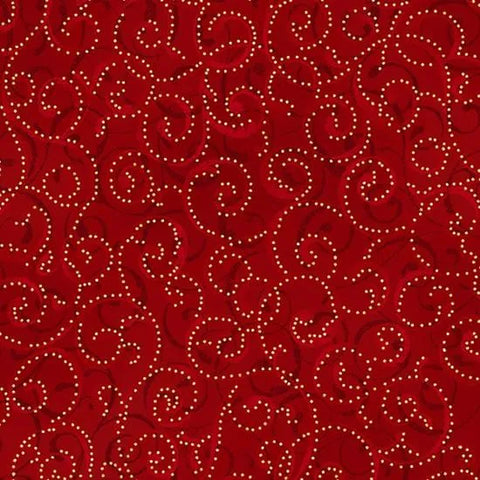 Holiday Wishes – Metallic Silver Dotted Swirls on Red Hoffman Fabrics U7773