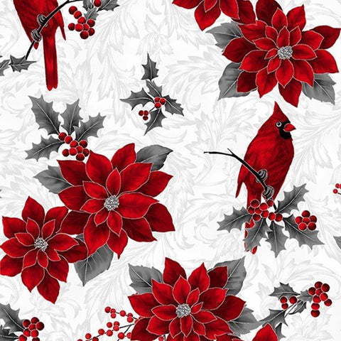 Hoffman Fabrics Holiday Wishes - U7767-176S - Cardinal Poinsettias