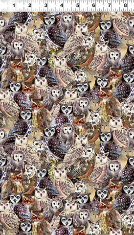 Wild Wonder Watercolour Packed Owls Multi Colour Fabric by Sue Zipkin for Clothworks Y4074 55